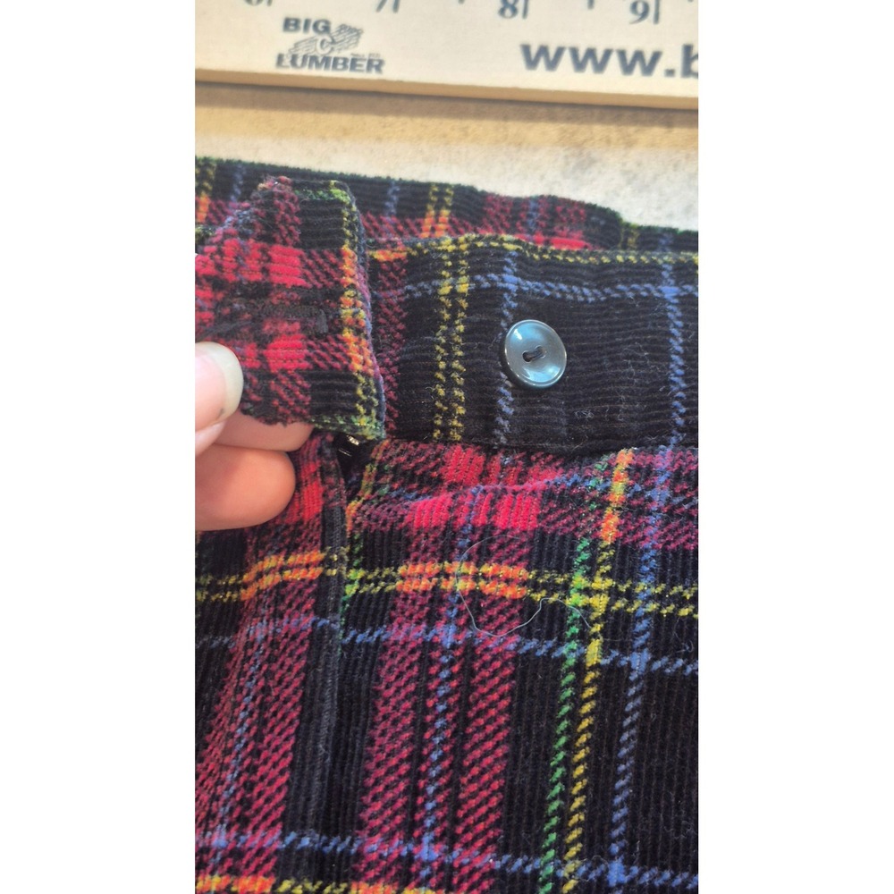 Vintage Plaid Corduroy Shorts Womens 18 Black Red Tartan Grunge Cottagecore - Picture 8 of 14